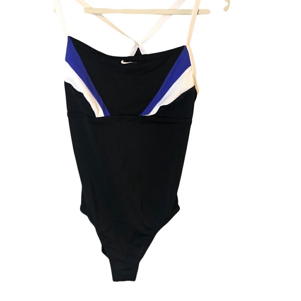 Nike One Piece Swimsuit Women's size L 12 Black Purple & White Strappy